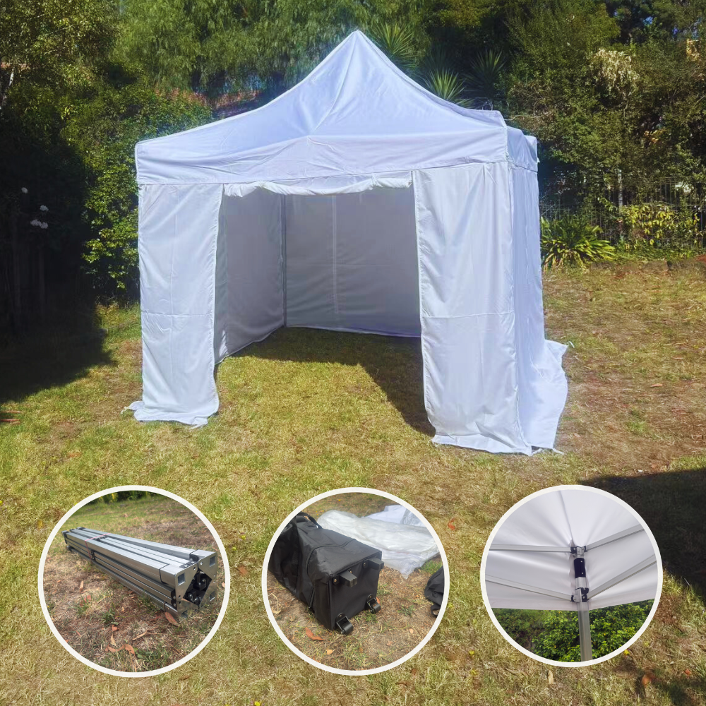 High-end 3X3m Aluminum Folding HEX 30 Gazebo Marquee Pop Up Outdoor Canopy White