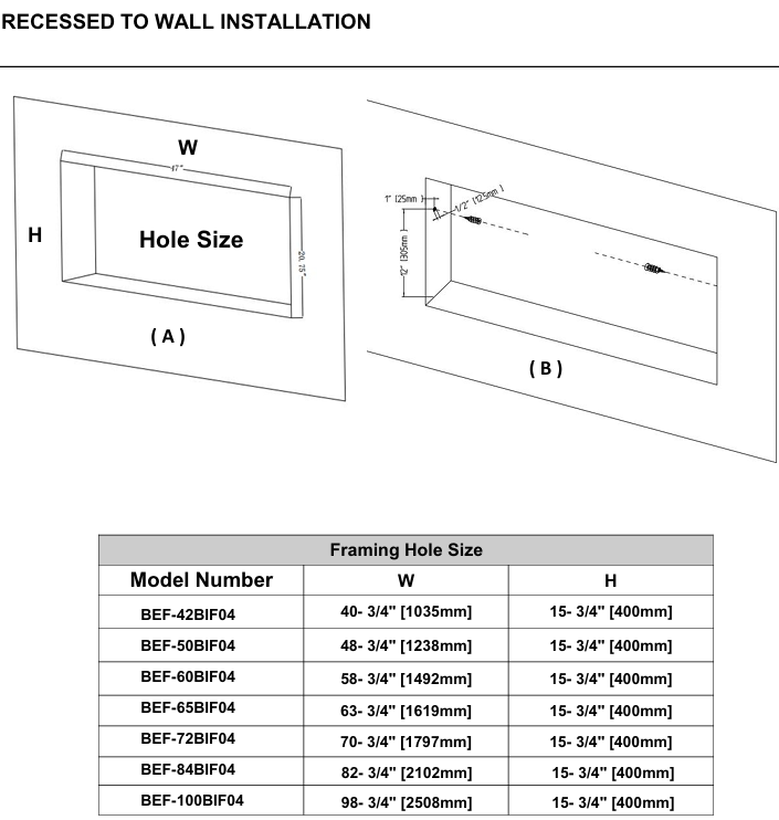 New Model 65" Slim Trim inch Built-in Recessed / Wall mounted Heater Electric Fireplace