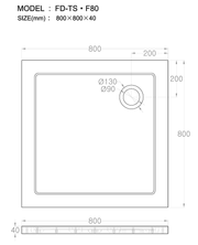 Square SMC Shower Tray Base 800x800x40mm White + Waste