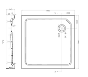 Square SMC Shower Tray Base 900x900x120mm White + Waste