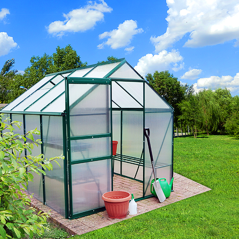 Polycarbonate & Aluminium Walk-in Greenhouse L260xW195cm Green 6mm Panel