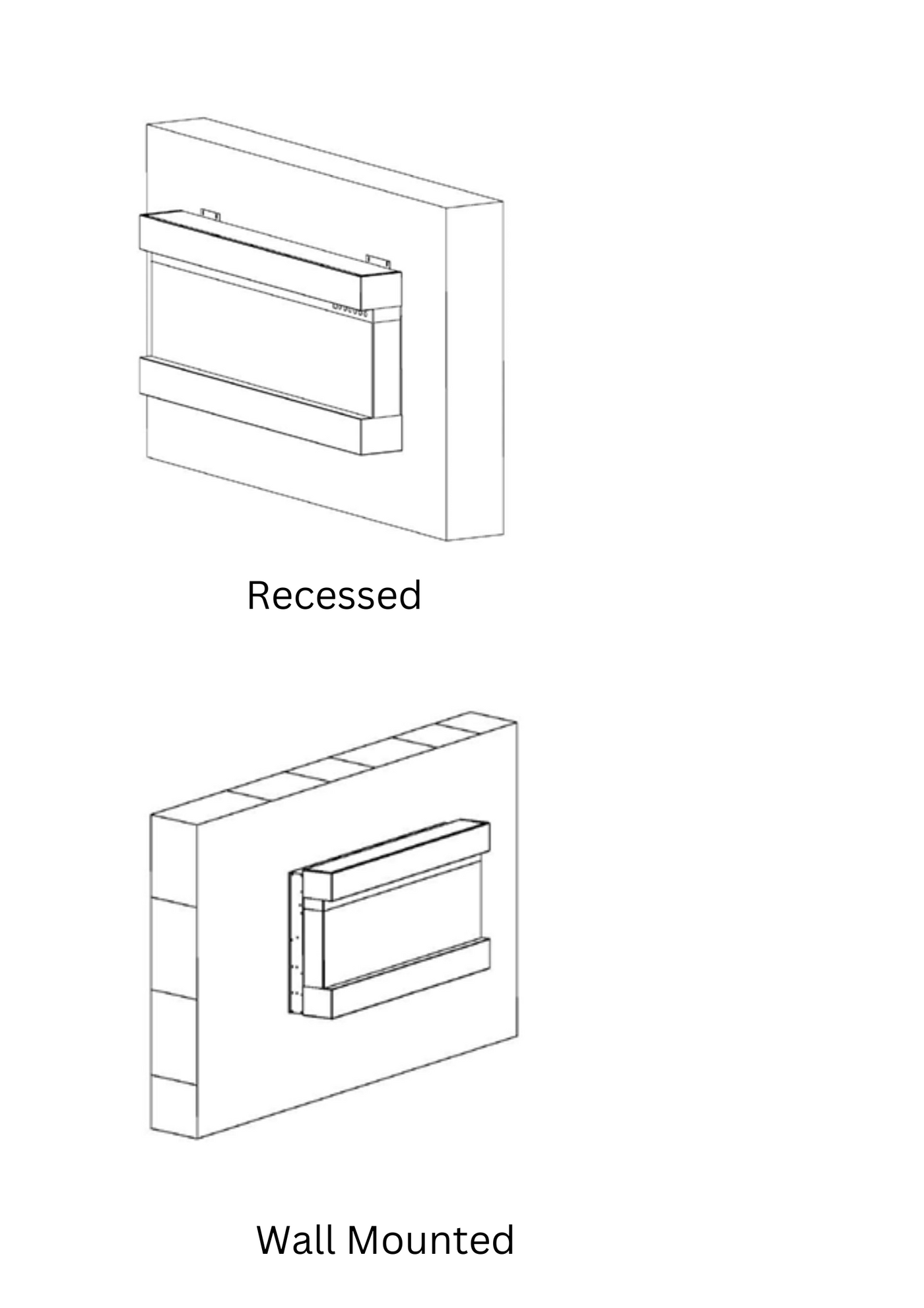 Lucia 50 inch 3 Sided Wall Mounted and Recessed/ Insert Electric Fireplace Heater