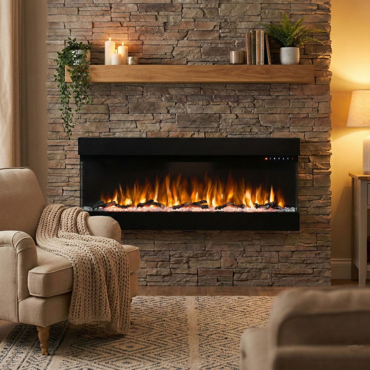 Lucia 60 inch 3 Sided Wall Mounted and Recessed/ Insert Electric Fireplace Heater