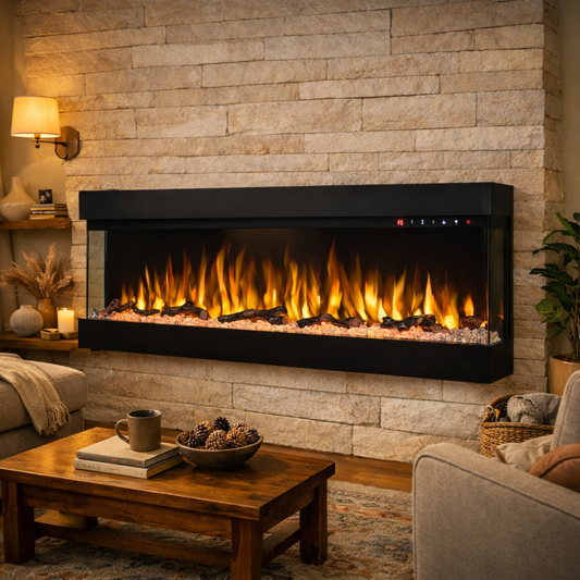 Lucia 72 inch 3 Sided Wall Mounted and Recessed/ Insert Electric Fireplace Heater