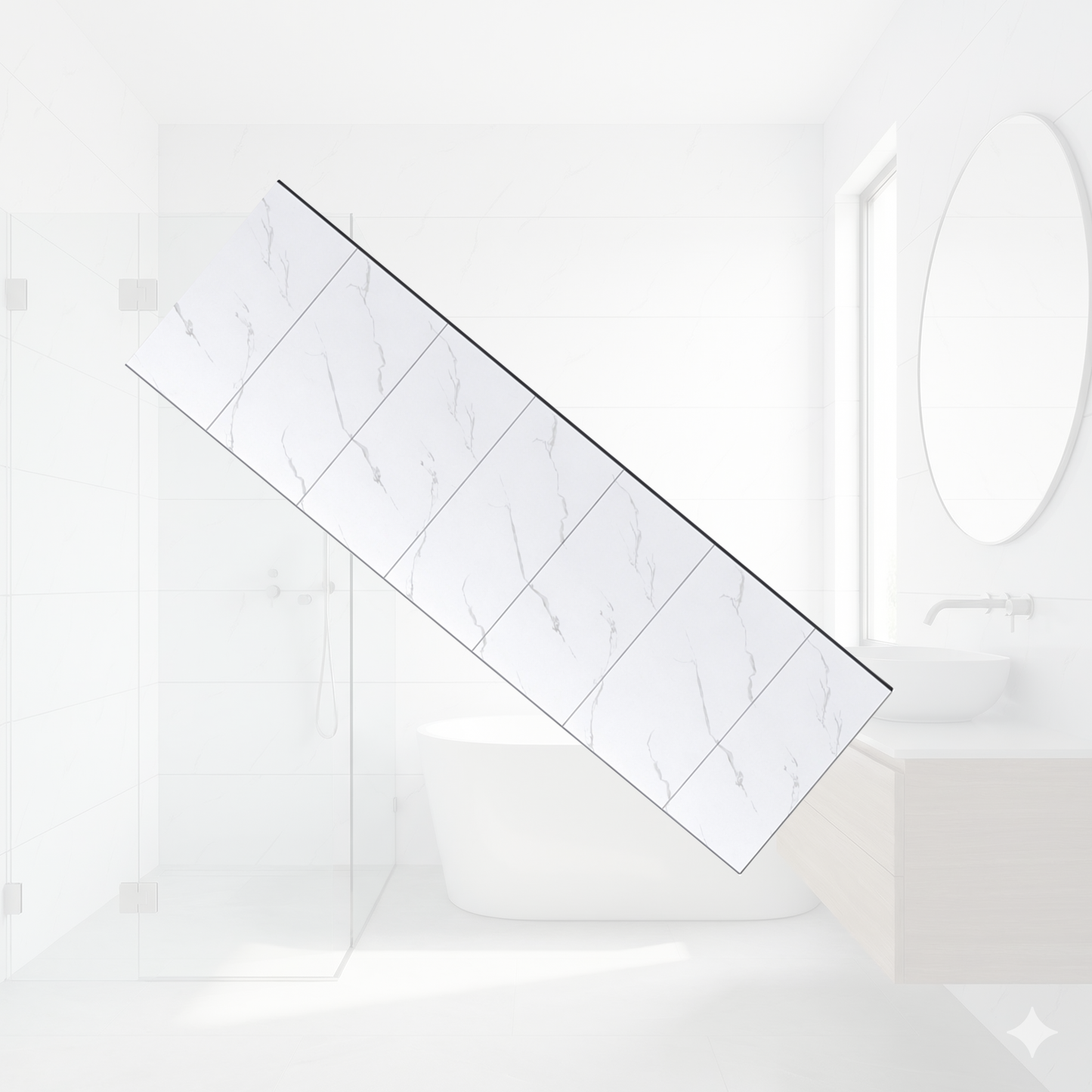 Tongue and Groove Interlocking Hollow Waterproof PVC Panels-600mm Width White Carrera Marble Tiles