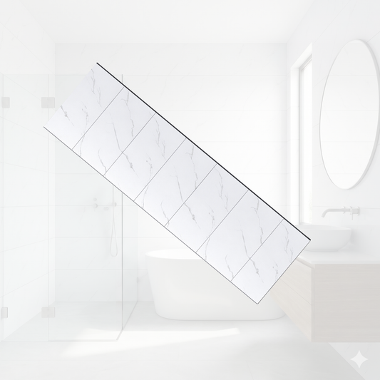 Tongue and Groove Interlocking Hollow Waterproof PVC Panels-600mm Width White Carrera Marble Tiles