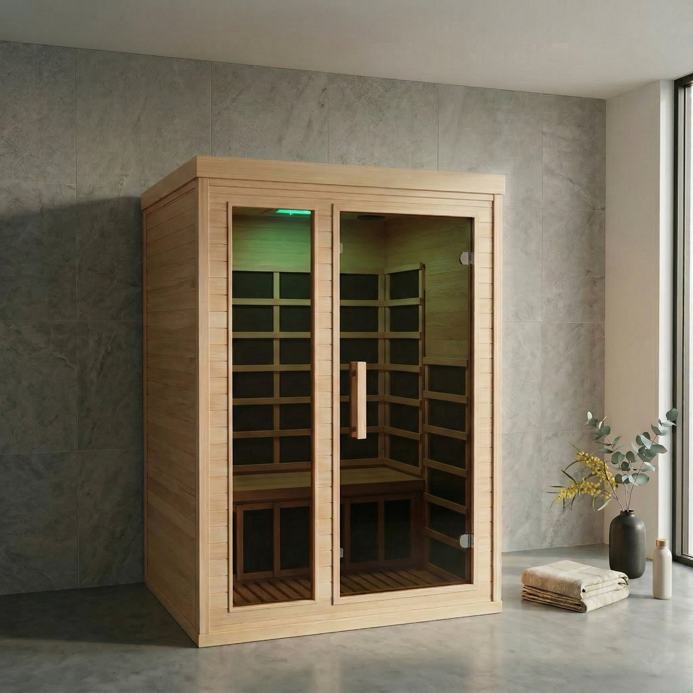 New Model 2-Person In Door Luxury Far-Infrared Sauna 1800W