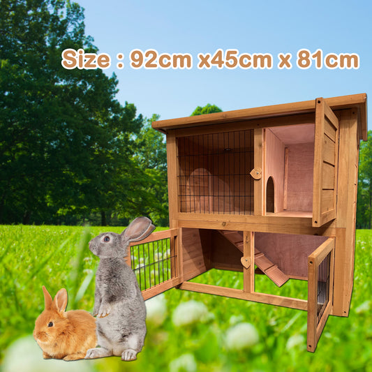 2 Storey Rabbit Hutch Guinea Pig House Chicken Coop 92x45x81cm