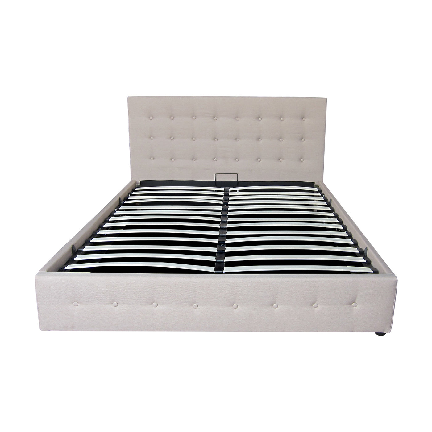 Scandinavian Fabric Square Tufted Gas Lift Storage Bed Frame Queen Beige