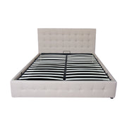 Scandinavian Fabric Square Tufted Gas Lift Storage Bed Frame Queen Beige