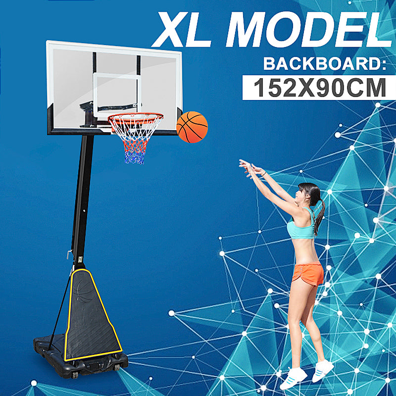 60 inch Portable XL Basketball Ring System Adjustable (2.3-3.05m) Backboard 152x90cm