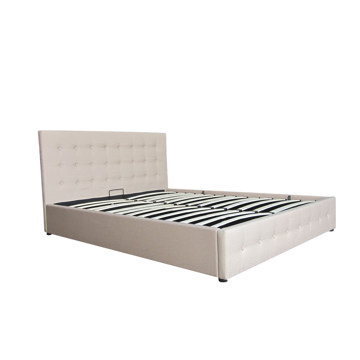 Scandinavian Fabric Square Tufted Gas Lift Storage Bed Frame Queen Beige
