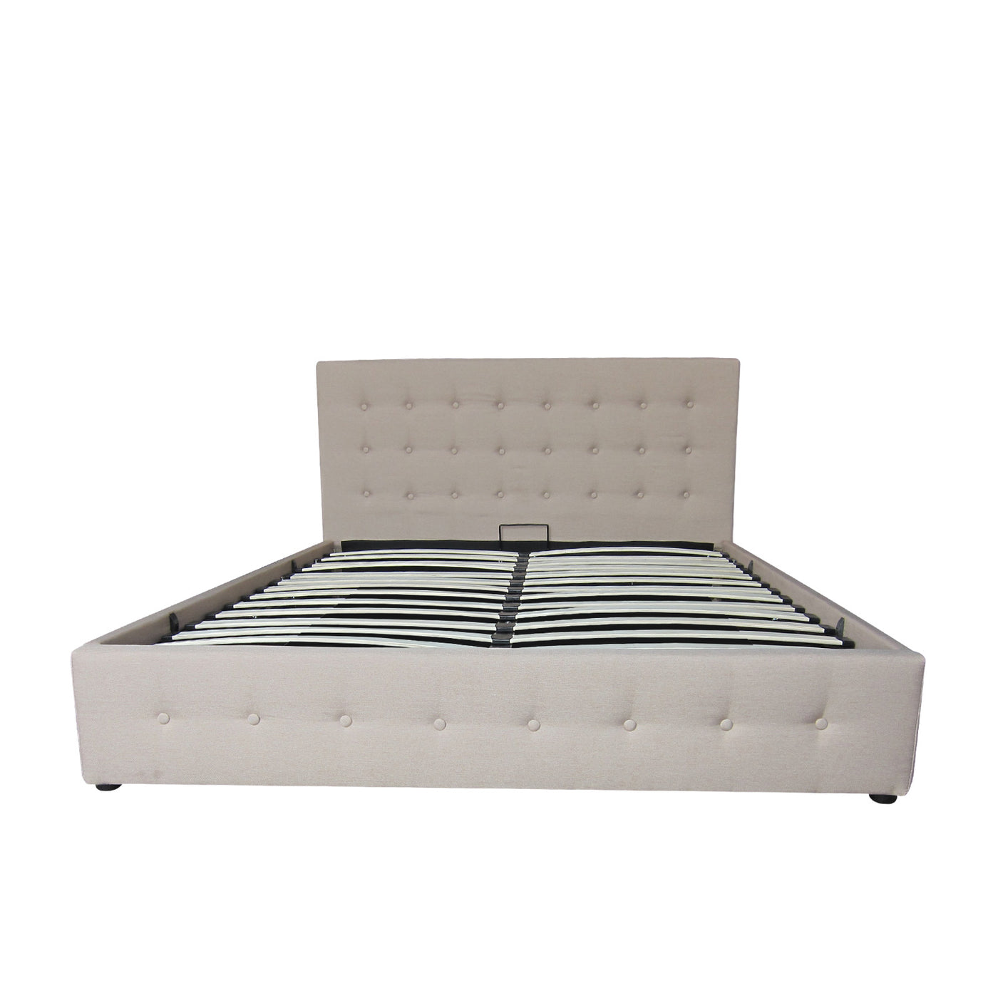 Scandinavian Fabric Square Tufted Gas Lift Storage Bed Frame Queen Beige