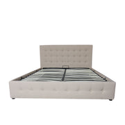 Scandinavian Fabric Square Tufted Gas Lift Storage Bed Frame Queen Beige