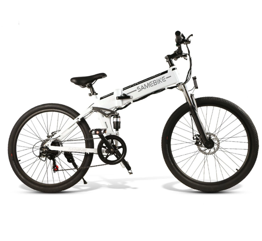 SAMEBIKE 26 Inch Aluminum Folding Electric Bike 350W Motor 10.4Ah Battery Max 30 KPH White