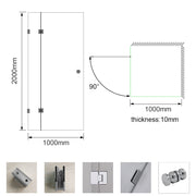 Frameless Shower Screen  1000 x 1000 x 2000mm