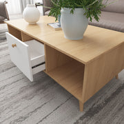 Coffee Table with Drawers Shelves 120cm White and Natural