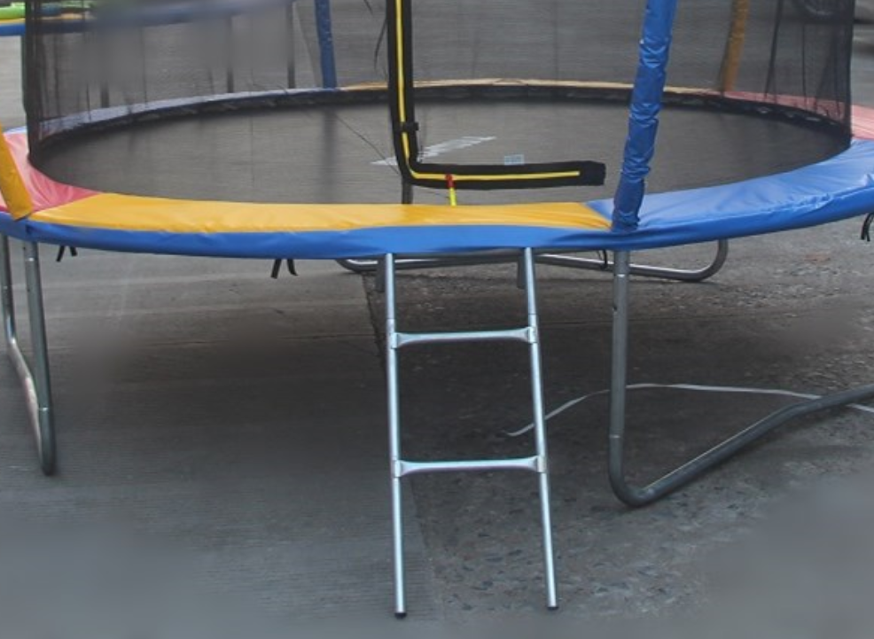 10ft Rainbow Mini Trampoline & Enclosure Ladder Basketball Hoop Set