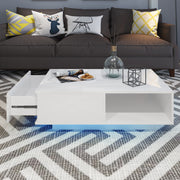 Modern RGB LED Light Coffee Tea Table with Storage Drawer & Shelf High Gloss Living Room