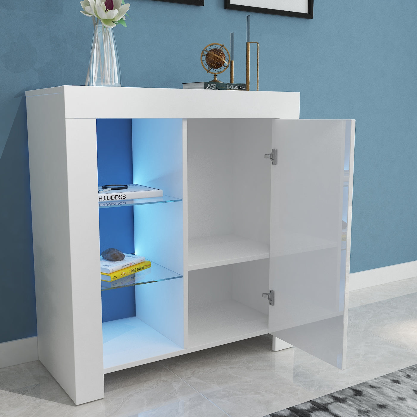 Modern LED Buffet Sideboard High Gloss Furniture Cabinet Storage White