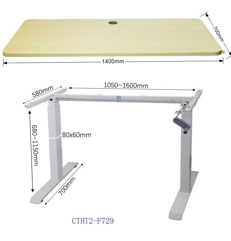 Manual 140 X70 cm Height Adjustable Stand Up Computer Desk Standing Workstation