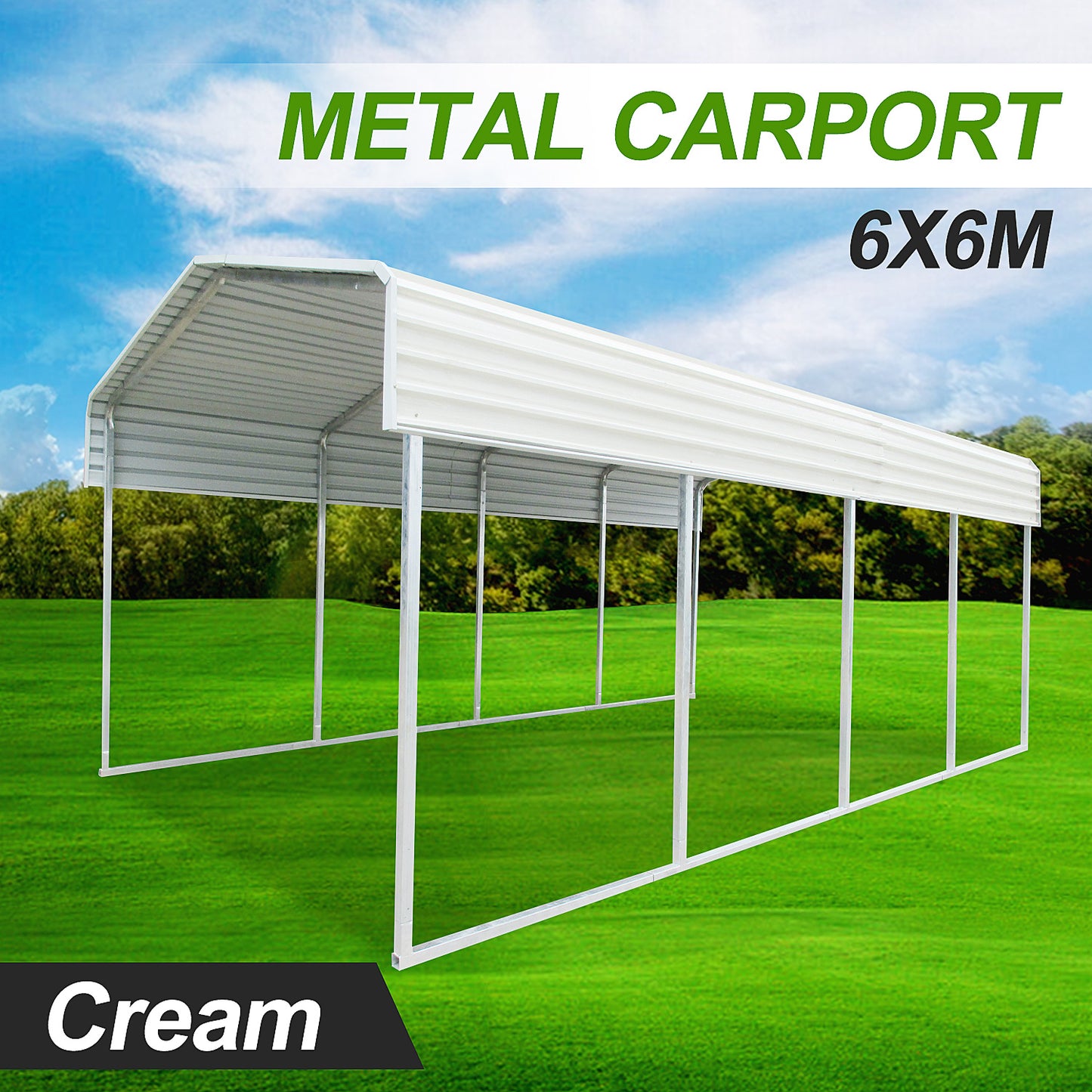 Metal Steel Carport 6x6m Cream