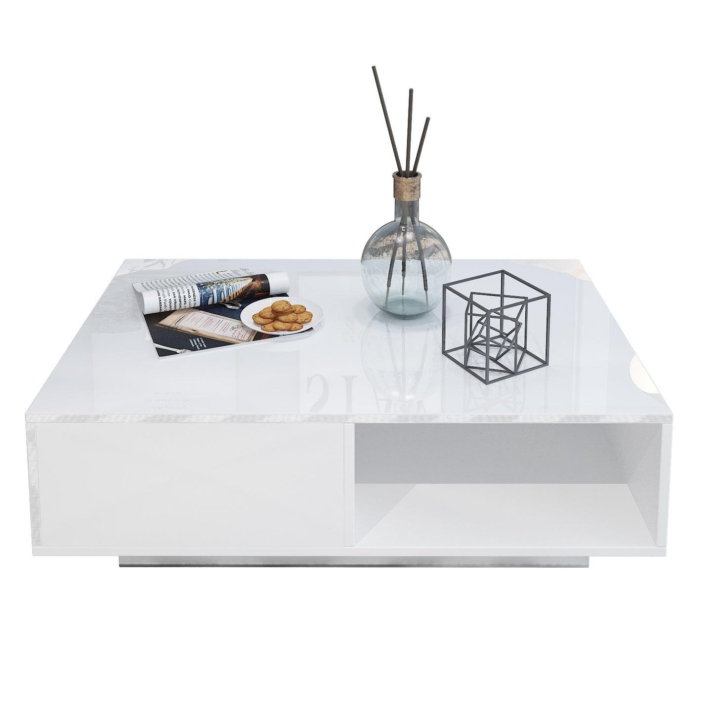 Modern RGB LED Light Coffee Tea Table with Storage Drawer & Shelf High Gloss Living Room