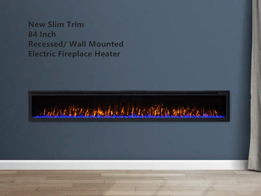 New Model 84" Slim Trim Black Built-in Recessed / Wall mounted Heater Electric Fireplace