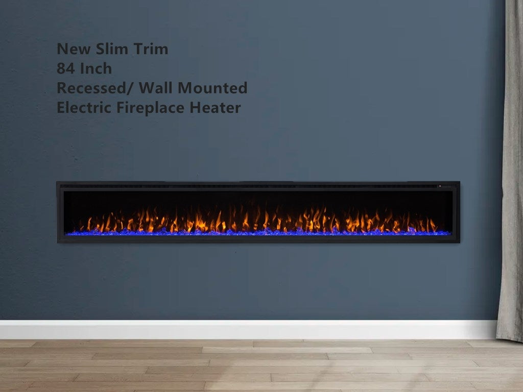 New Model 84" Slim Trim Black Built-in Recessed / Wall mounted Heater Electric Fireplace