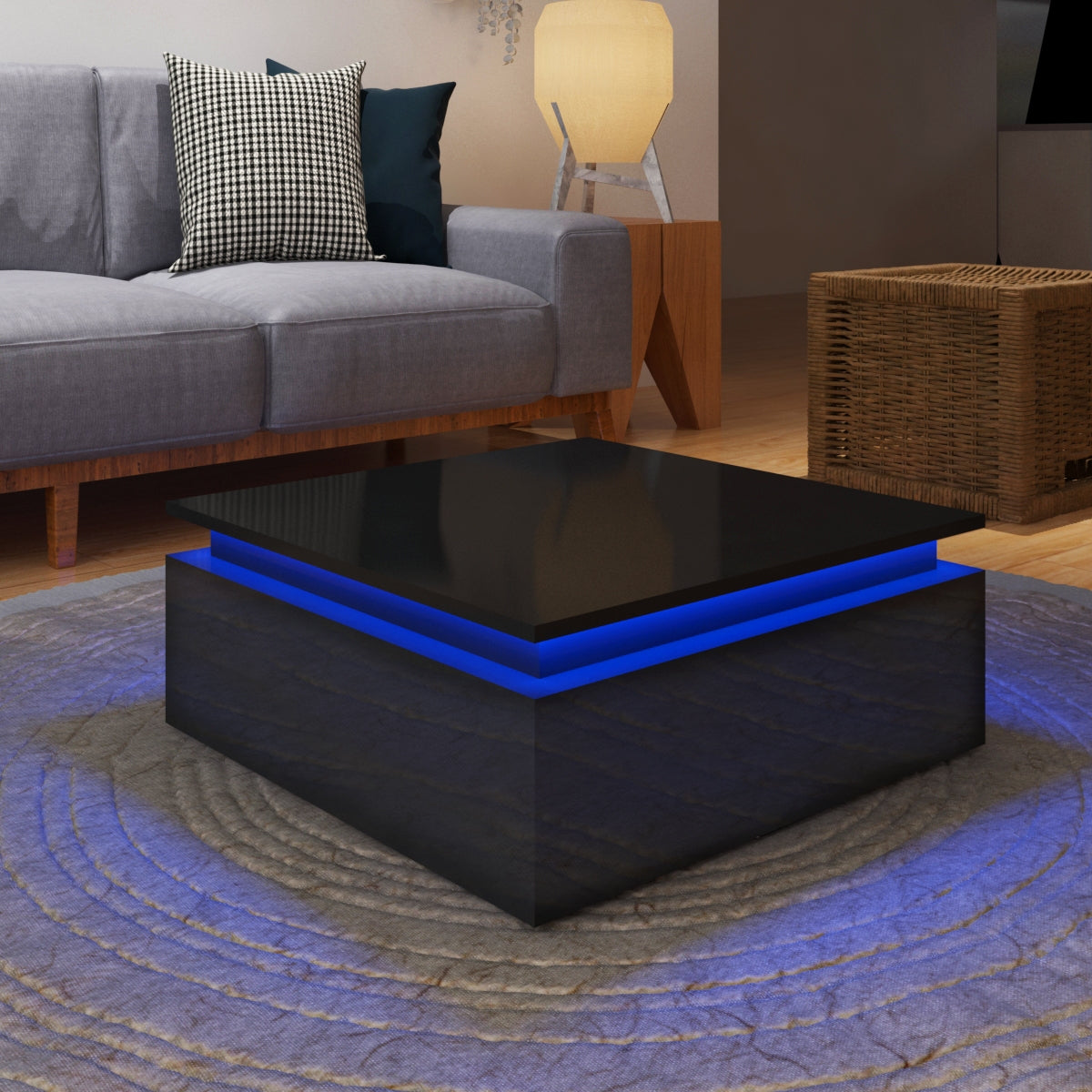 Modern LED Light Coffee Tea Table with Storage High Gloss Living Room Black MLC12-1