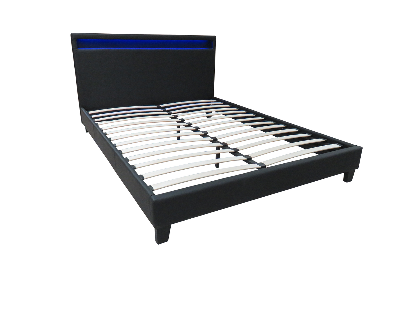 LED Bed Frame Queen Full Size Black PU Leather