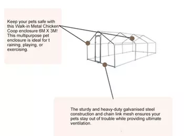 Walk-in 2X3X2M Steel Metal Chicken Coop Run Enclosure Poultry Cage