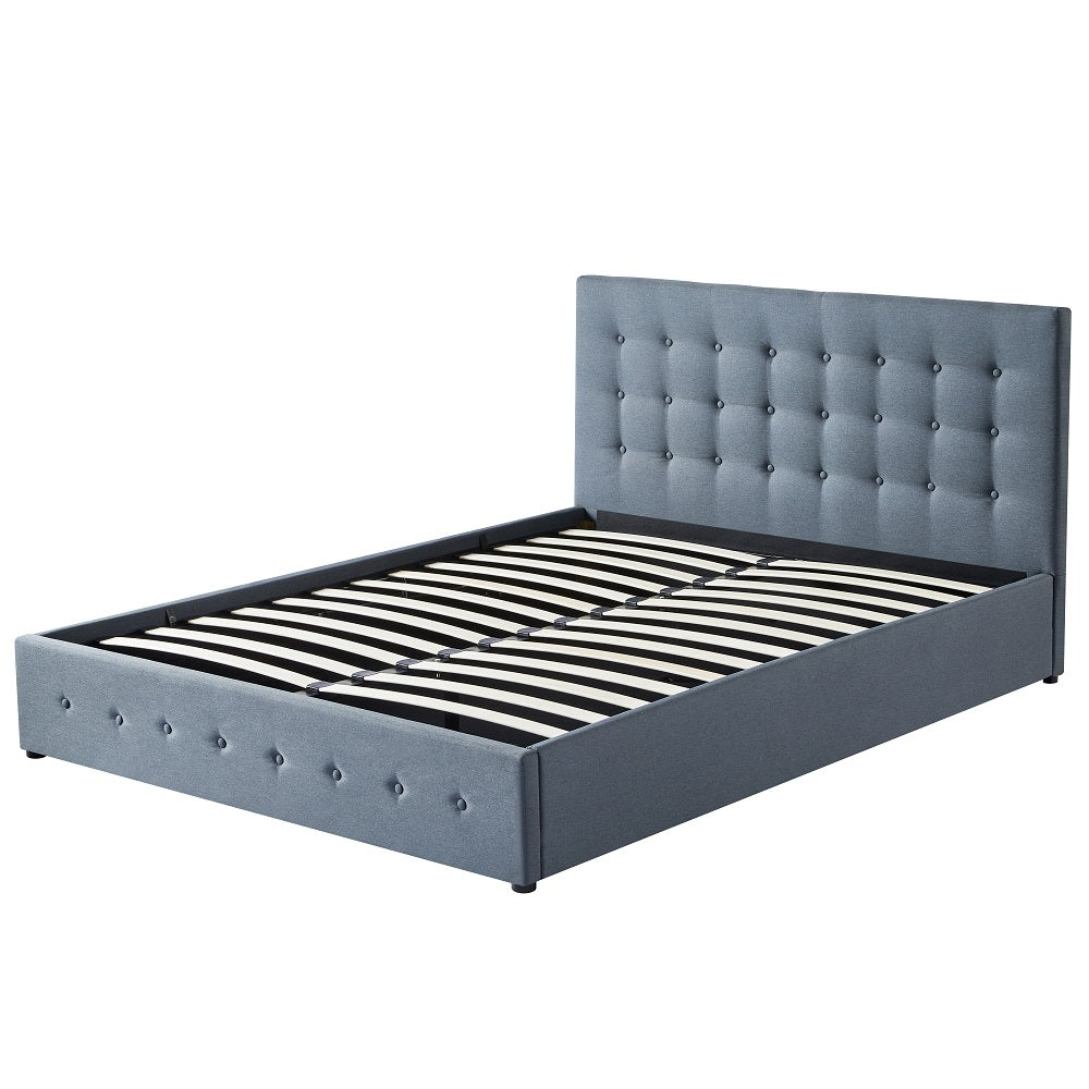 Scandinavian Fabric Square Tufted Gas Lift Storage Bed Frame Queen Charcoal