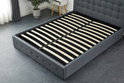 Scandinavian Fabric Square Tufted Gas Lift Storage Bed Frame Queen Charcoal
