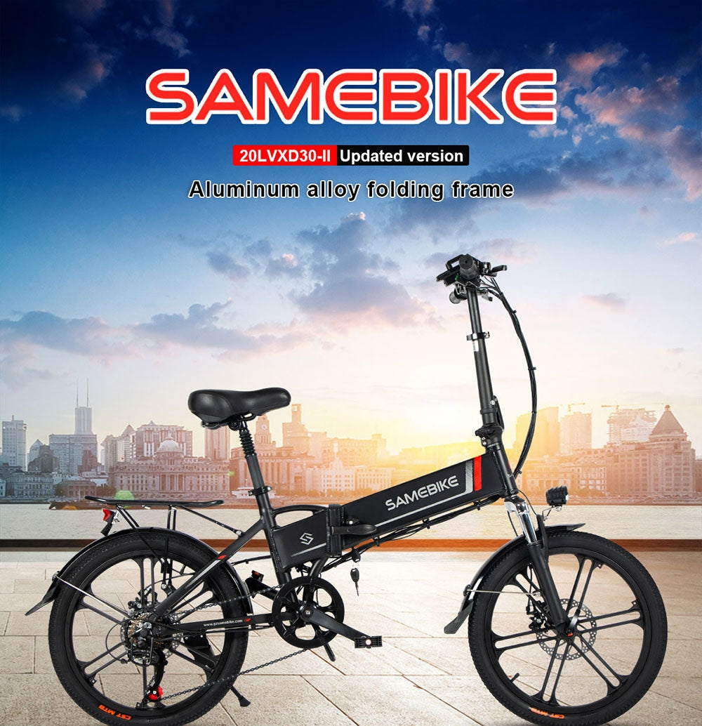 New Upgraded 20 Inch SAMEBIKE Folding Electric Bike Bicycle Scooter E-scooter E-bike 350W Motor 10.4Ah 48V Battery Max 35 KPH Black