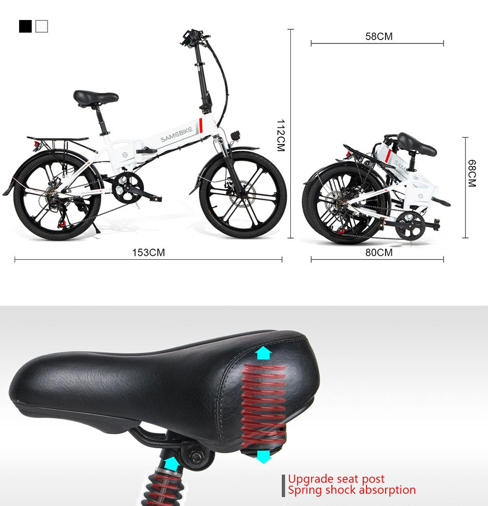 New Upgraded 20 Inch SAMEBIKE Folding Electric Bike Bicycle Scooter E-scooter E-bike 350W Motor 10.4Ah 48V Battery Max 35 KPH Black