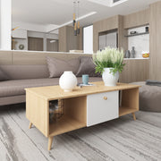 Coffee Table with Drawers Shelves 120cm White and Natural