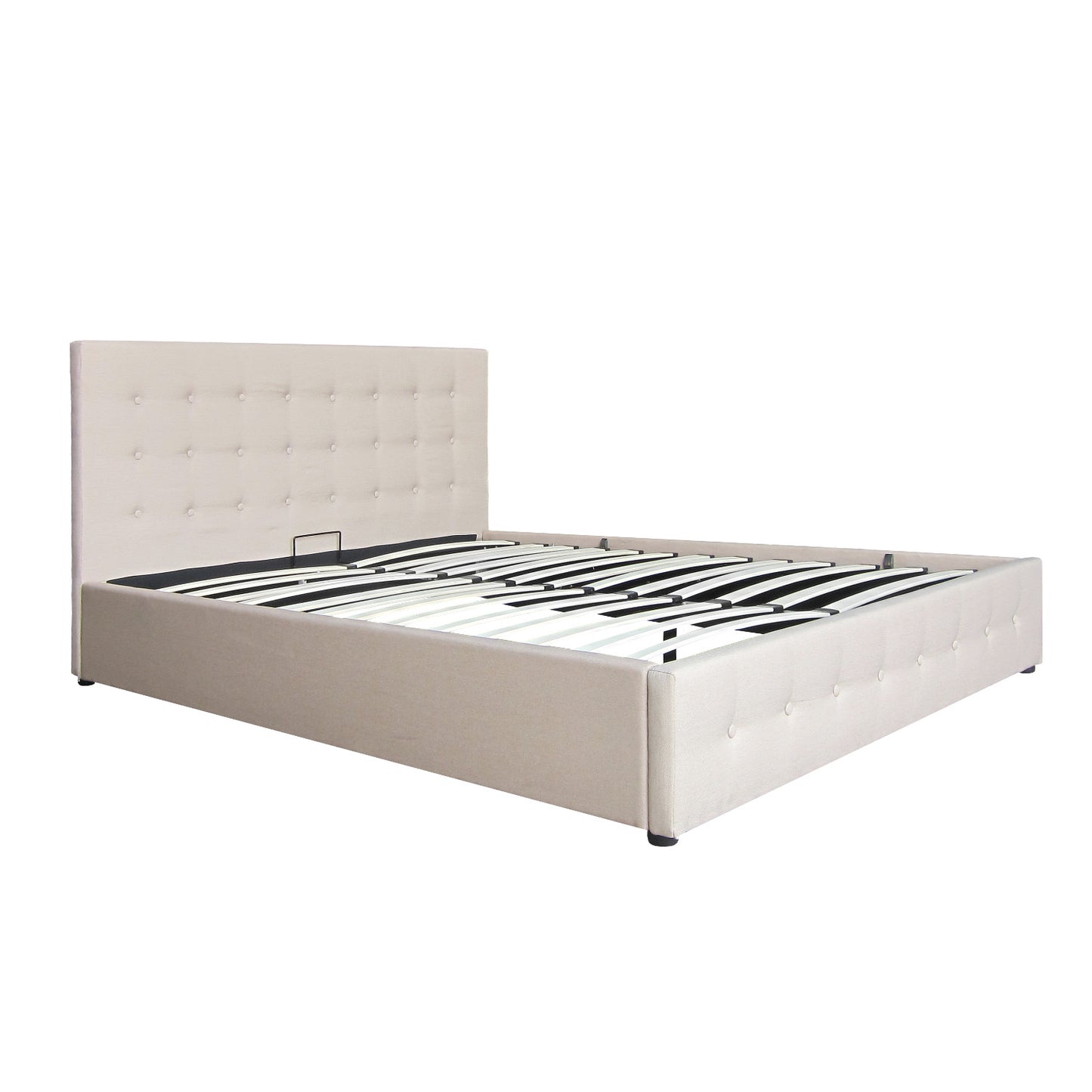 Scandinavian Fabric Square Tufted Gas Lift Storage Bed Frame Queen Charcoal