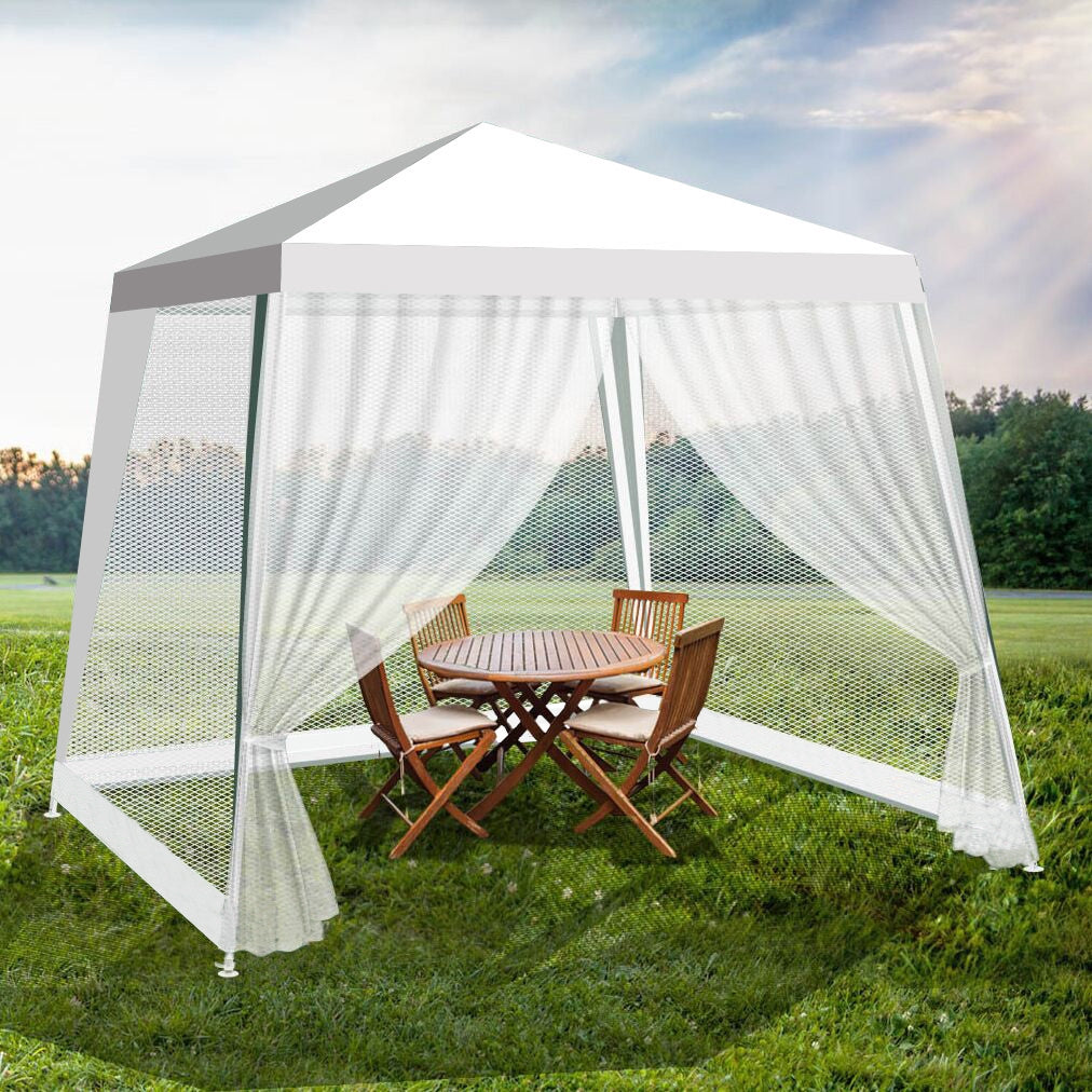 3x3m White PE Easy Up Outdoor Party Gazebo Marquee Canopy Tent with mosquito net mesh sidewalls