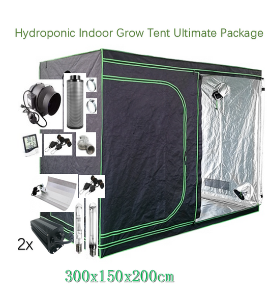 Hydroponic Indoor Grow Tent Ultimate Package- 300x150x200cm TENT+ 600W Grow Light Kit x2 +6" Fan/Filter Kit