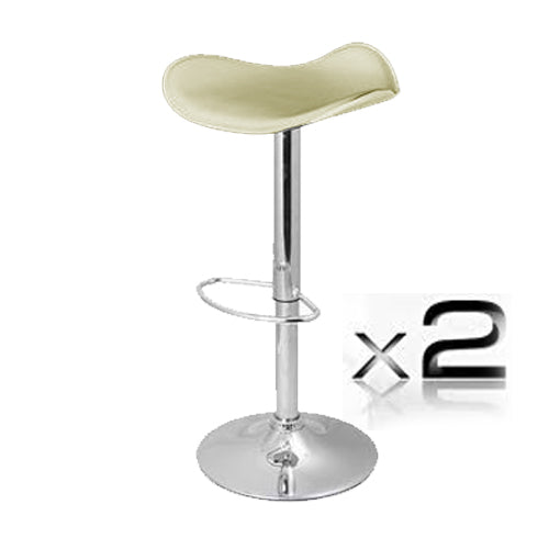 2 x PVC Leather Bar Stool With Gas Lift - Cream