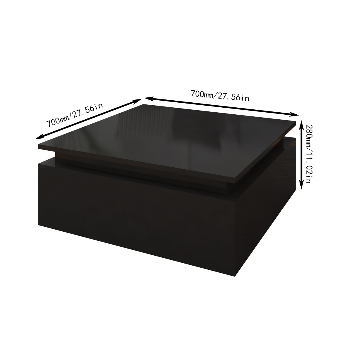 Modern LED Light Coffee Tea Table with Storage High Gloss Living Room Black MLC12-1