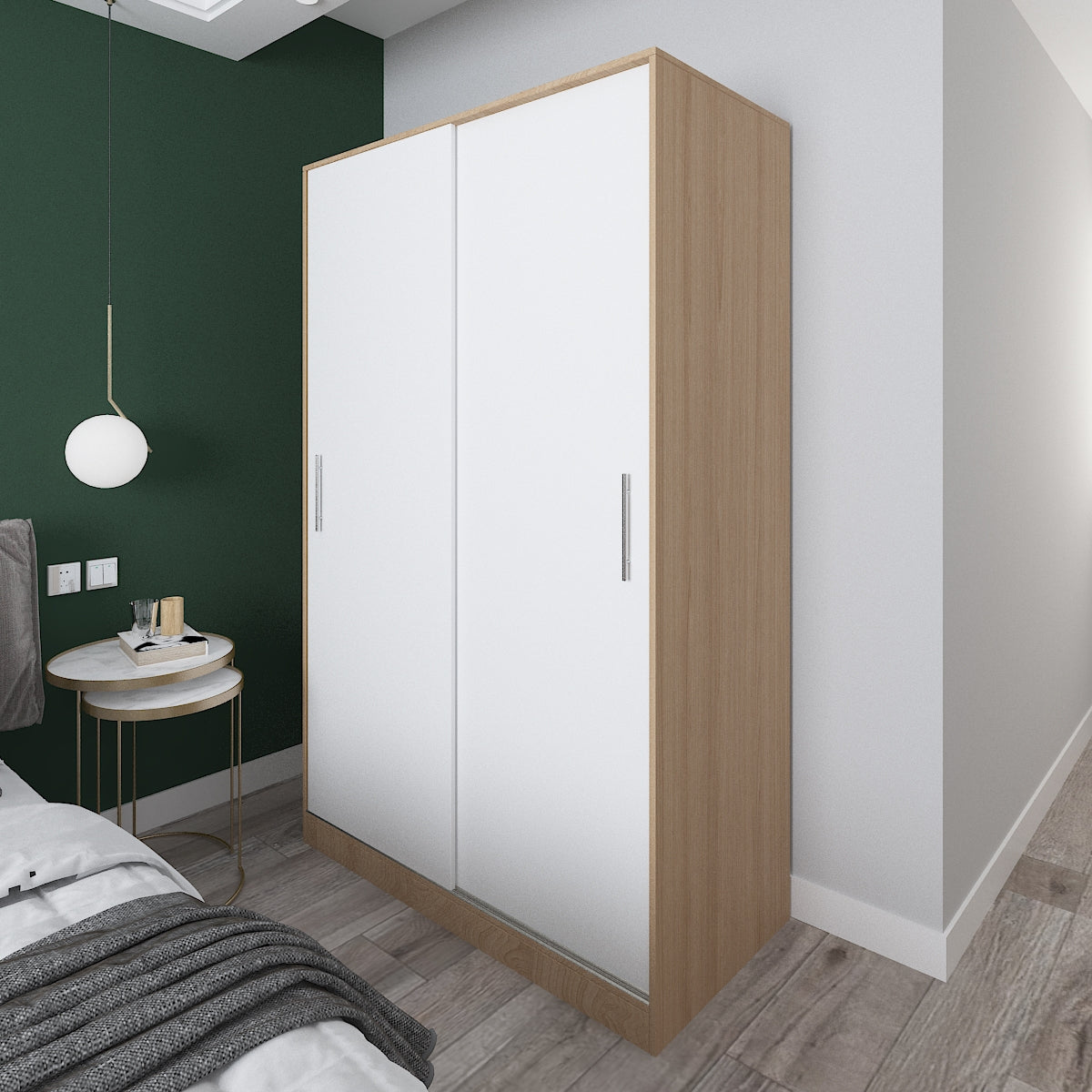 Modern Wooden Natural and White Sliding 2 Door Wardrobe 125x60x200cm