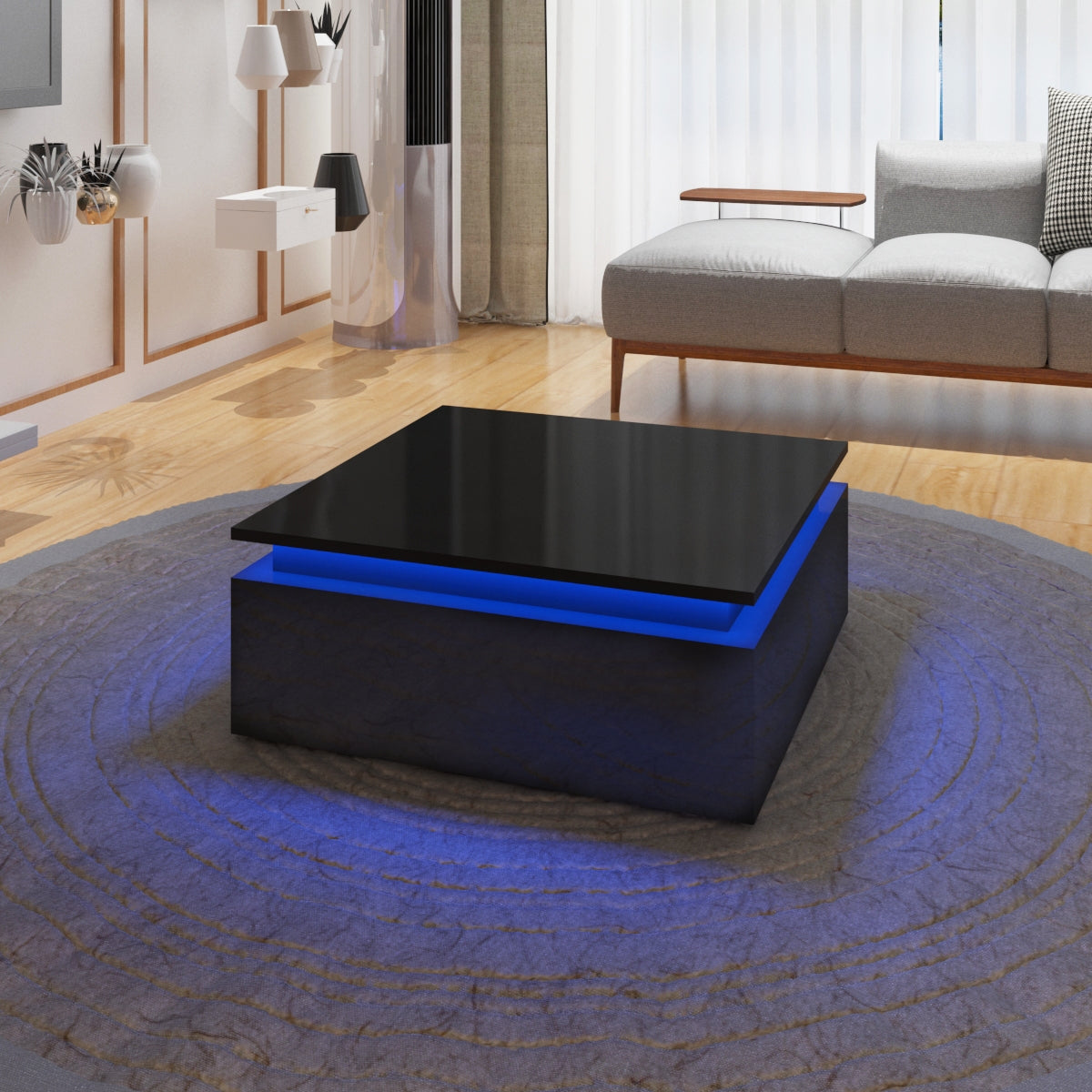 Modern LED Light Coffee Tea Table with Storage High Gloss Living Room Black MLC12-1