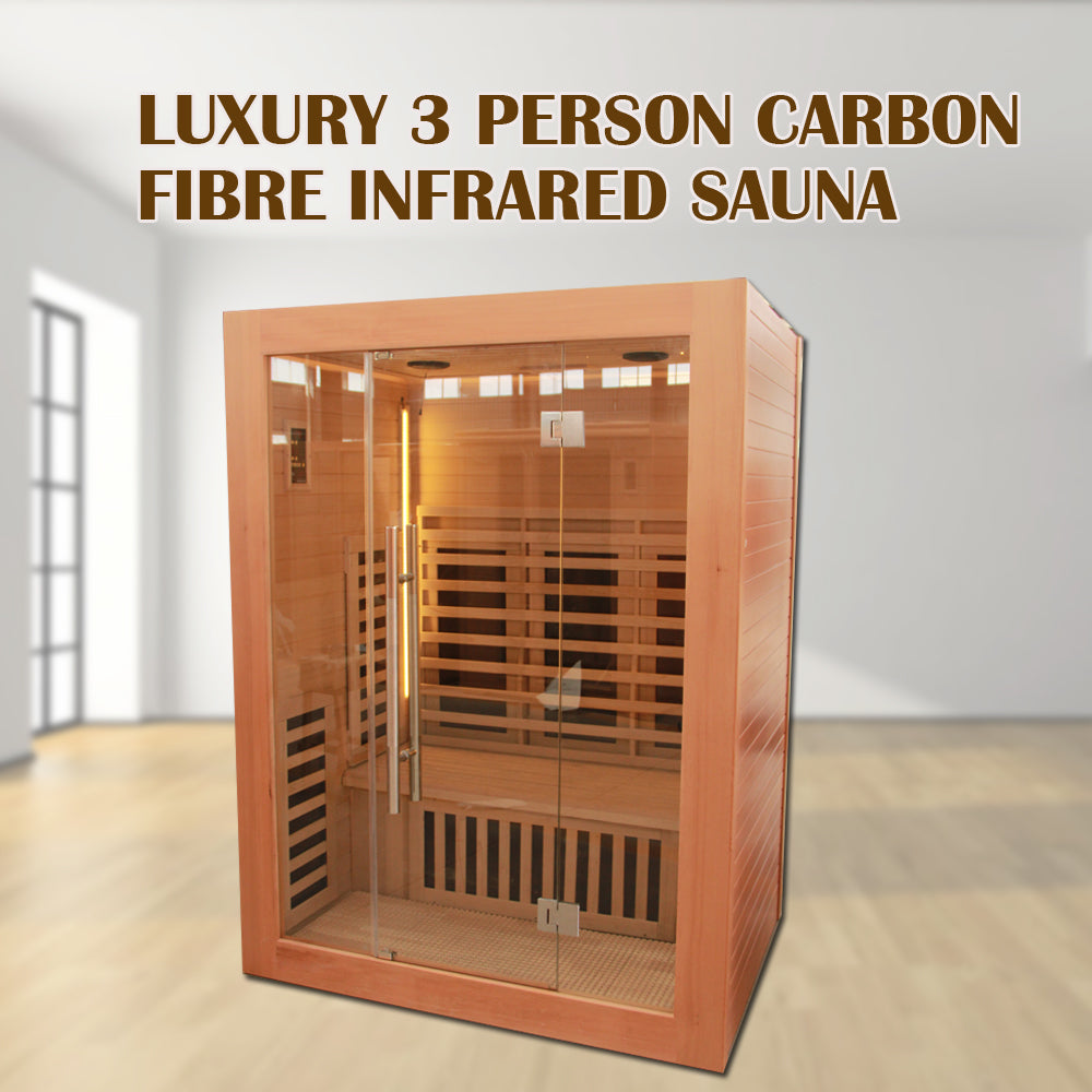 New Model 3 Person Luxury Indoor Carbon Fibre Infrared Sauna 12 Heating Panels