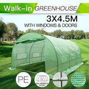 3x4.5m Heavy Duty 0.8x25mm Galvanised Frame Garden Shed PE Polytunnel Greenhouse