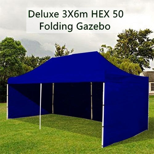 Deluxe 3X6m Premier Grade Aluminum HEX 50 Folding Gazebo Marquee Pop Up Outdoor Canopy 3 side wall Blue