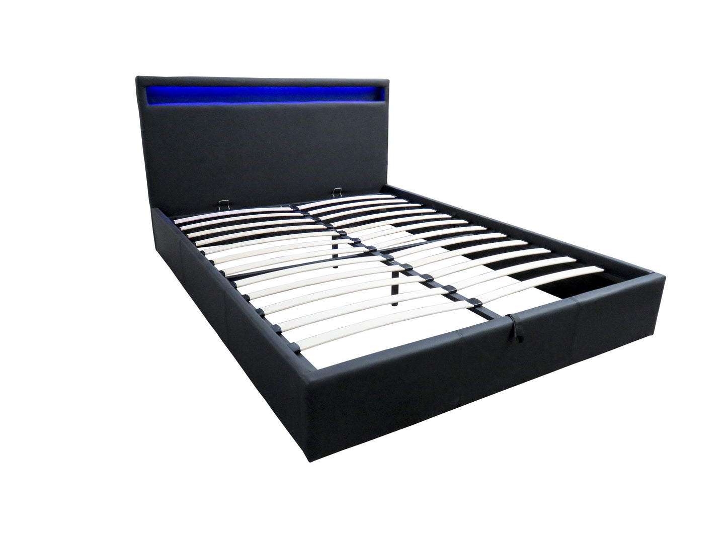 LED Bed Frame Queen Full Size Gas Lift Base With Storage Black PU Leather