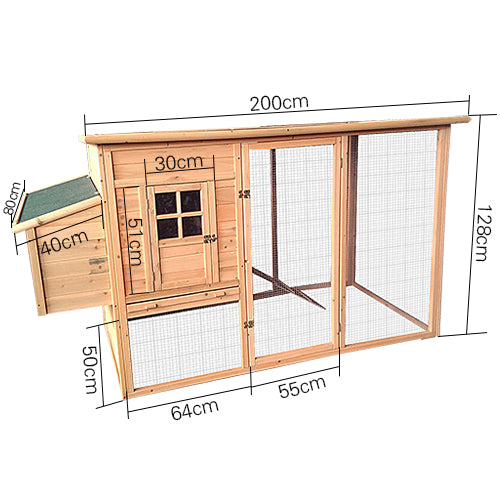 2.3M Weatherproof Chicken Coop Hen House Rabbit Hutch with Removable Tray Sliding Door 230x90x130(H)cm