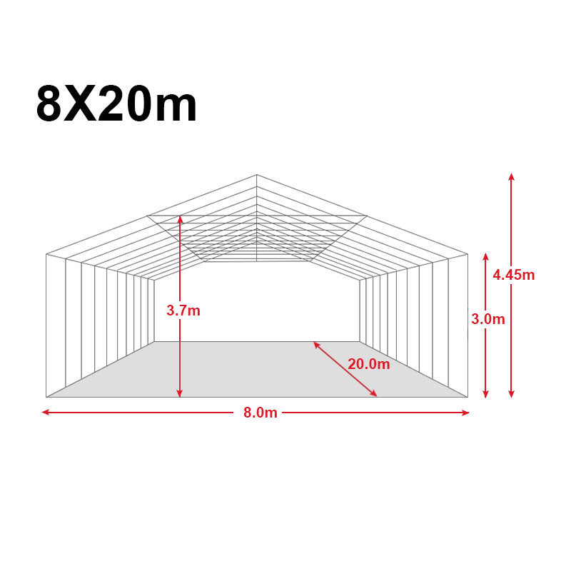 Premier Grade Galvanised Frame PVC Fabric 8x20M Marquee Heavy Duty Party Tent